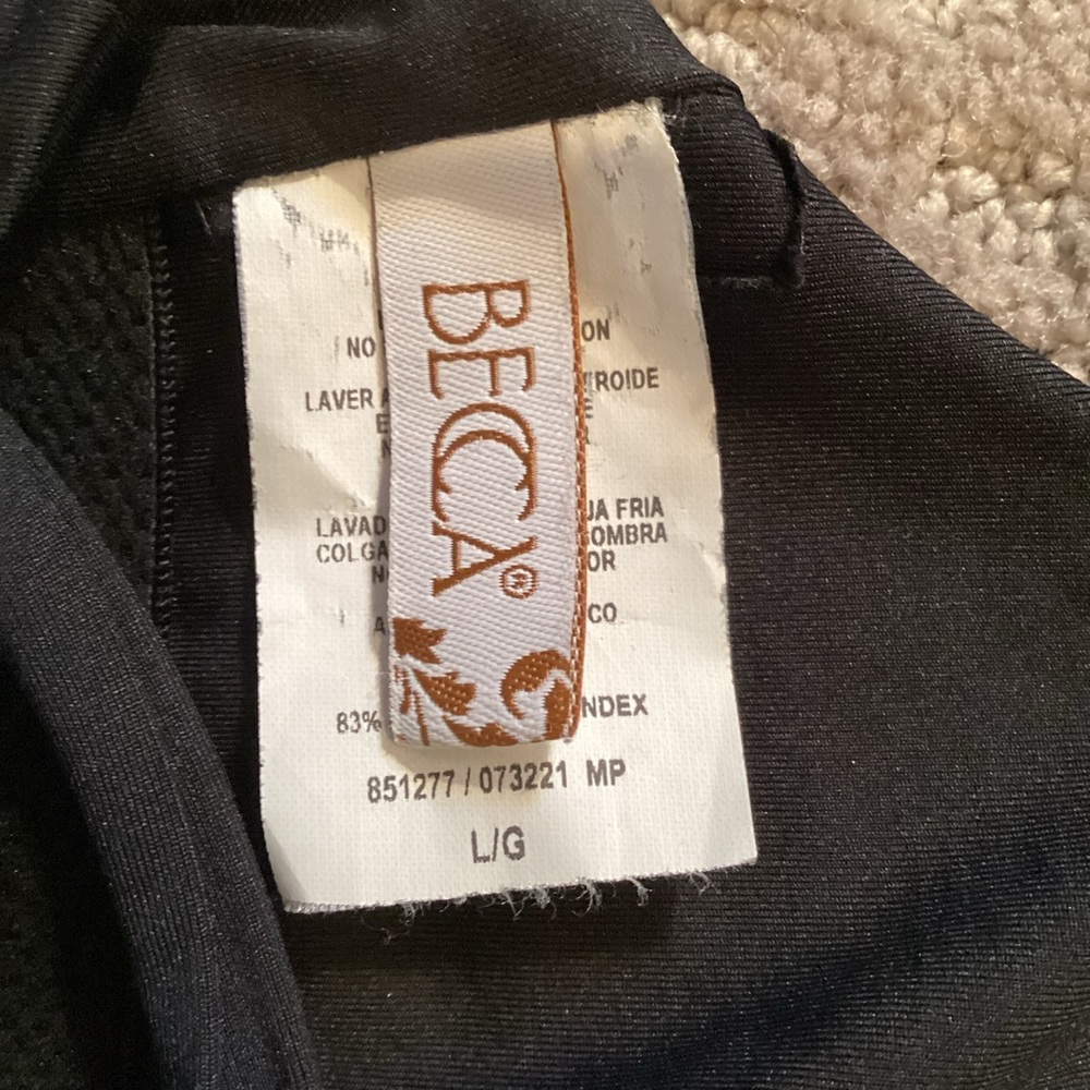 BECCA Black Cutout One-Piece Swimsuit, high legs, low back, plunging front, Lg - Picture 6 of 7